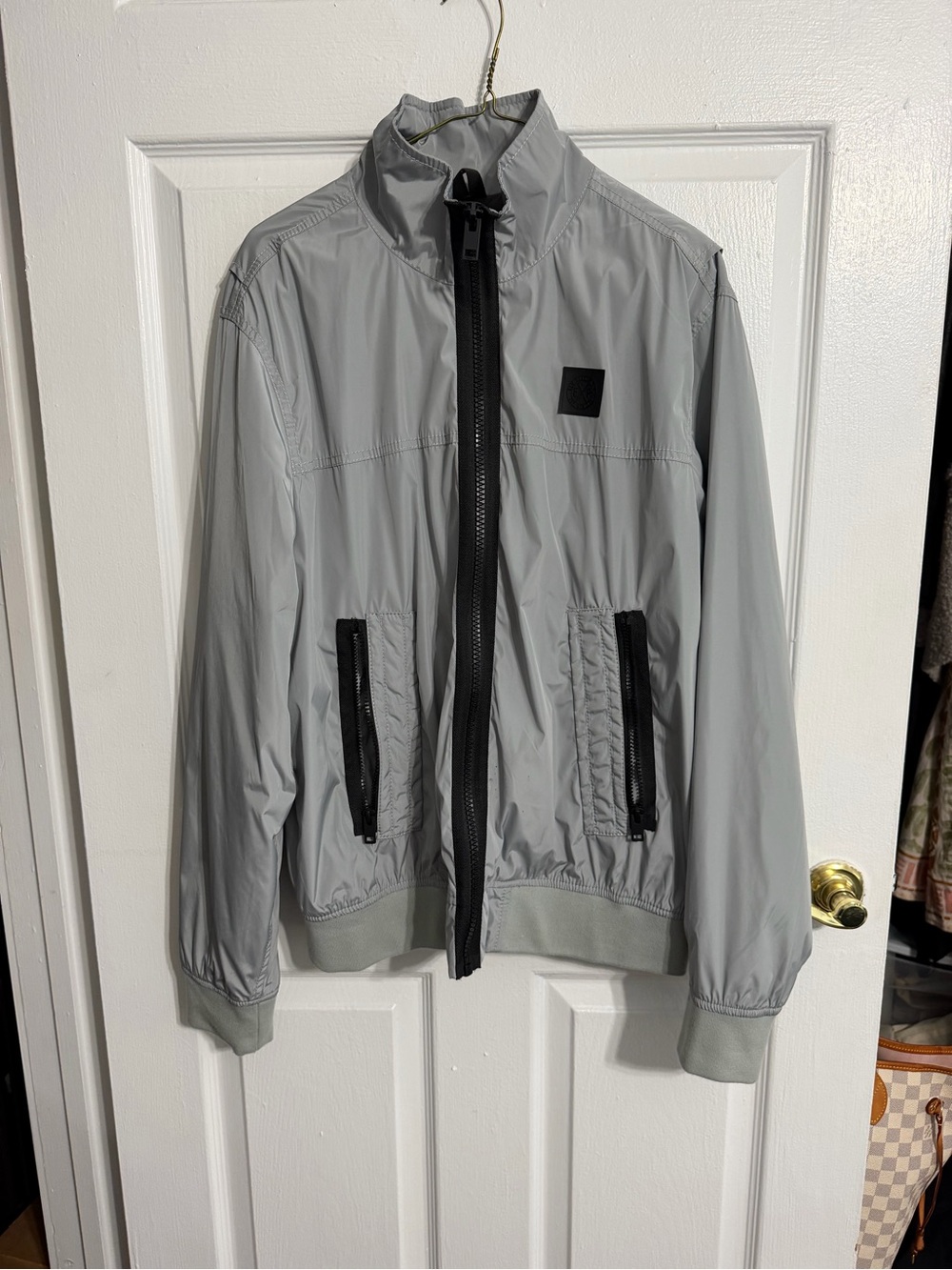 Express Light Gray Men's Lightweight Zip-Up Jacket with Black Accents